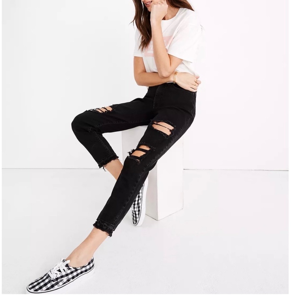 Madewell The Momjean in Raney Wash Knee Rip Edition
